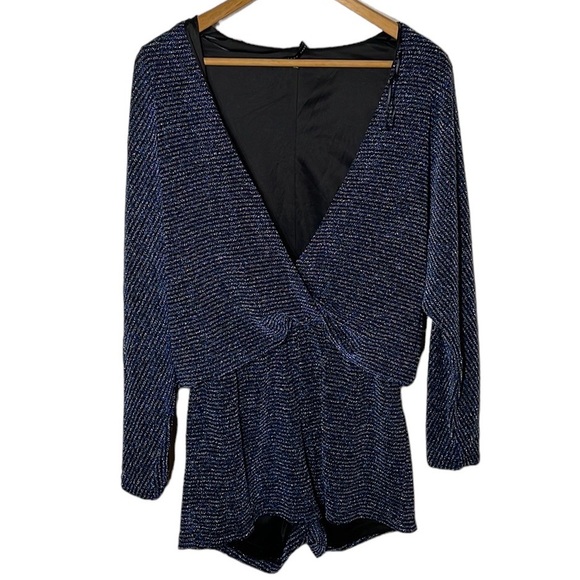 Endless Rose - Long Sleeve Sparkly Black and Blue Romper - Size Small - Picture 2 of 8